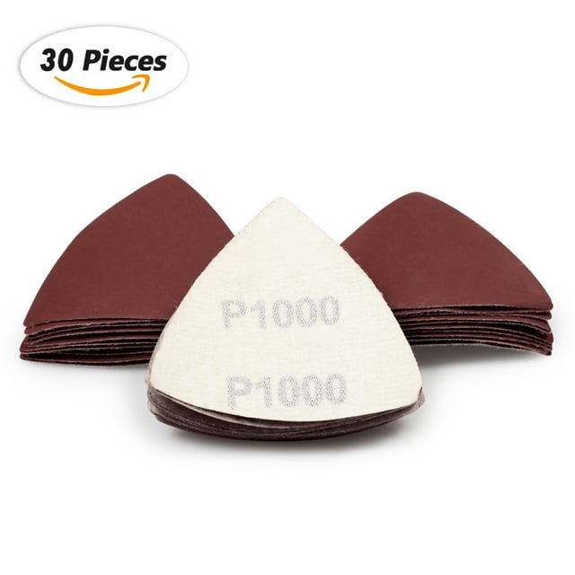 SPEEDWOX 30 Pcs Hook and Loop Triangle Sandpaper 1000 Grit 80mm 3-1/8 Inches for Oscillating Multi Tool Detail Sander Sanding Discs Triangle Sanding Pads