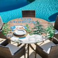 thumbnail image 6 of Merry Christmas Round Tablecloth, Fitted Table Cover with Elastic for 36"-44" Round Tables, Rustic Xmas Tree Elk Blue Snowman Snowflake Table Cloth Outdoor Indoor Dinning Party Waterproof Tablecloths, 6 of 7