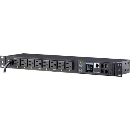 CyberPower PDU81001 100 - 120 VAC 15A Switched Metered-by-Outlet PDU - 8 Outlets, 12 ft, NEMA 5-15P, Horizontal, 1U, LCD, 3YR Warranty