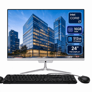 24" FHD All-in-One Desktop PC, Intel Core i7 Up to 4.0GHz, 16GB RAM 512GB SSD, Webcam, Wi-Fi & Bluetooth, Windows 10, White with Wired Keyboard & Mouse