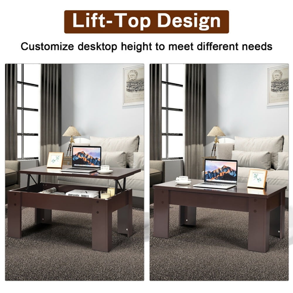 Finihen Coffee Table, Lift Top Coffee Pop-UP Cocktail Table-Brown, for Living Room, Reception Room, Office, Brown Finihen Coffee Table, Lift Top Coffee Pop-UP Cocktail Table-Brown, for Living Room, Reception Room, Office, Brown