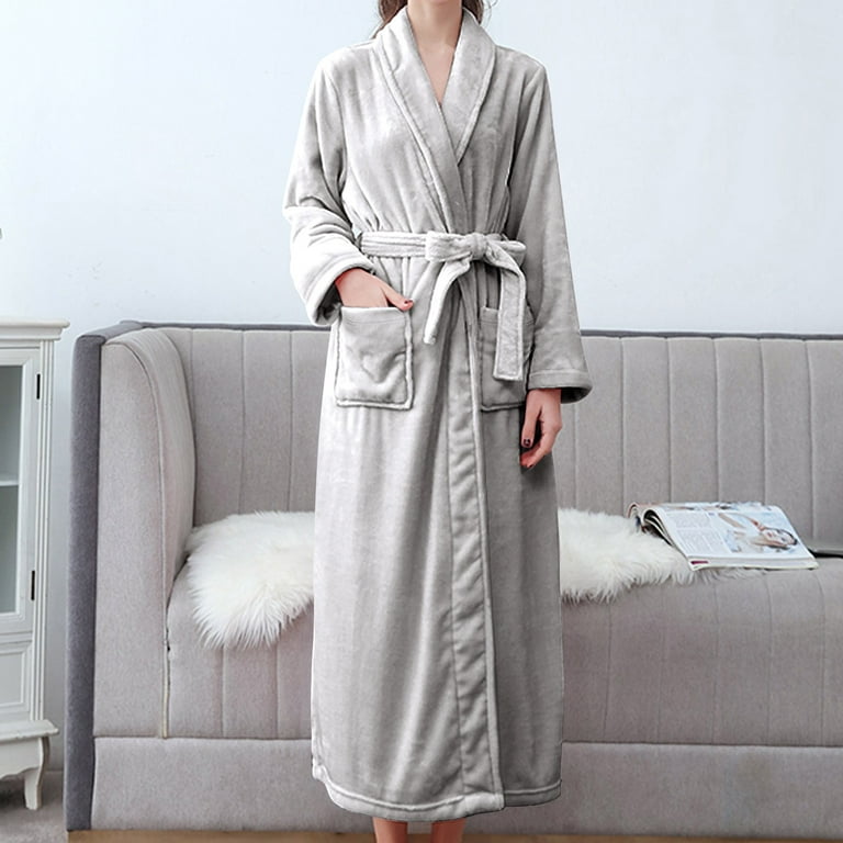 Outfmvch Mens Underwear Women's Double Pocket Flannel Bathrobe Soft and Warm Double Faced Velvet Bathrobe Pajamas and Home Wear Bathrobe Robe Thermal