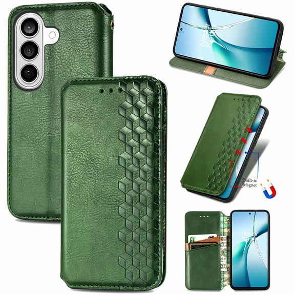 for Samsung Galaxy A17 5G Wallet Case, Embossed Pattern PU Leather Magnetic Clasp Flip Cover with Credit Card Holder Kickstand Shockproof Protection Cover for Samsung Galaxy A17 5G, Green