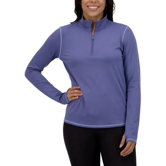 Soybu Women's Quarter Zip Long Sleeve Athletic Top with Mock Neck | Blue, Medium