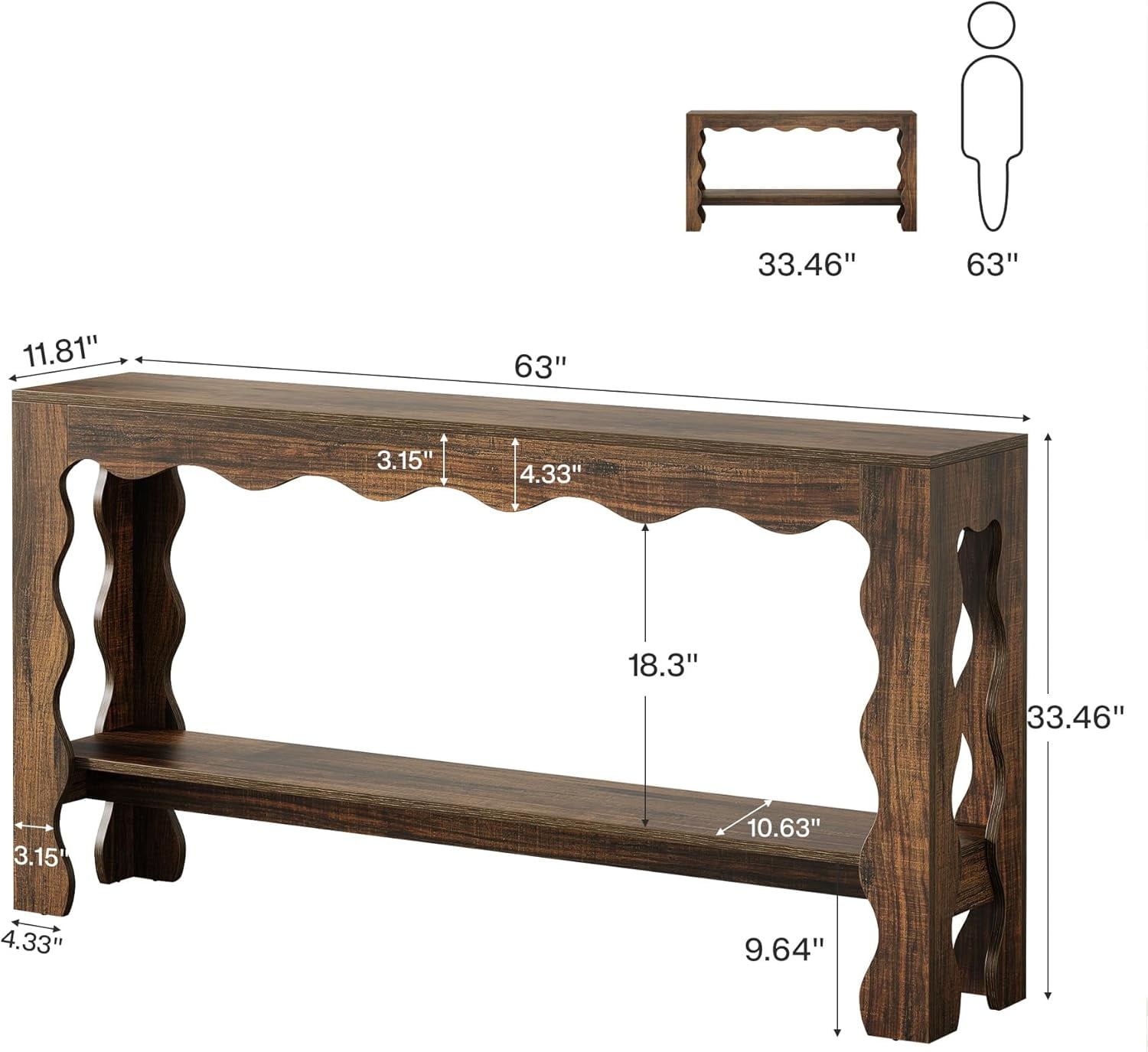 63" Console Table, 2-Tier Narrow Entryway Table for Hallway, Living Room, Light Brown