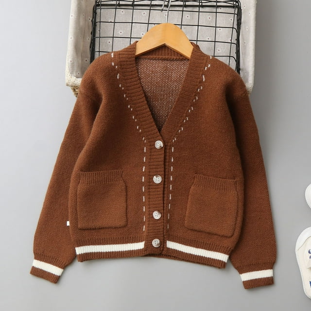 Cowsor Unisex Boys Girls Cardigans Sweater V-Neck Long Sleeve School Uniforms Button Knit Tops