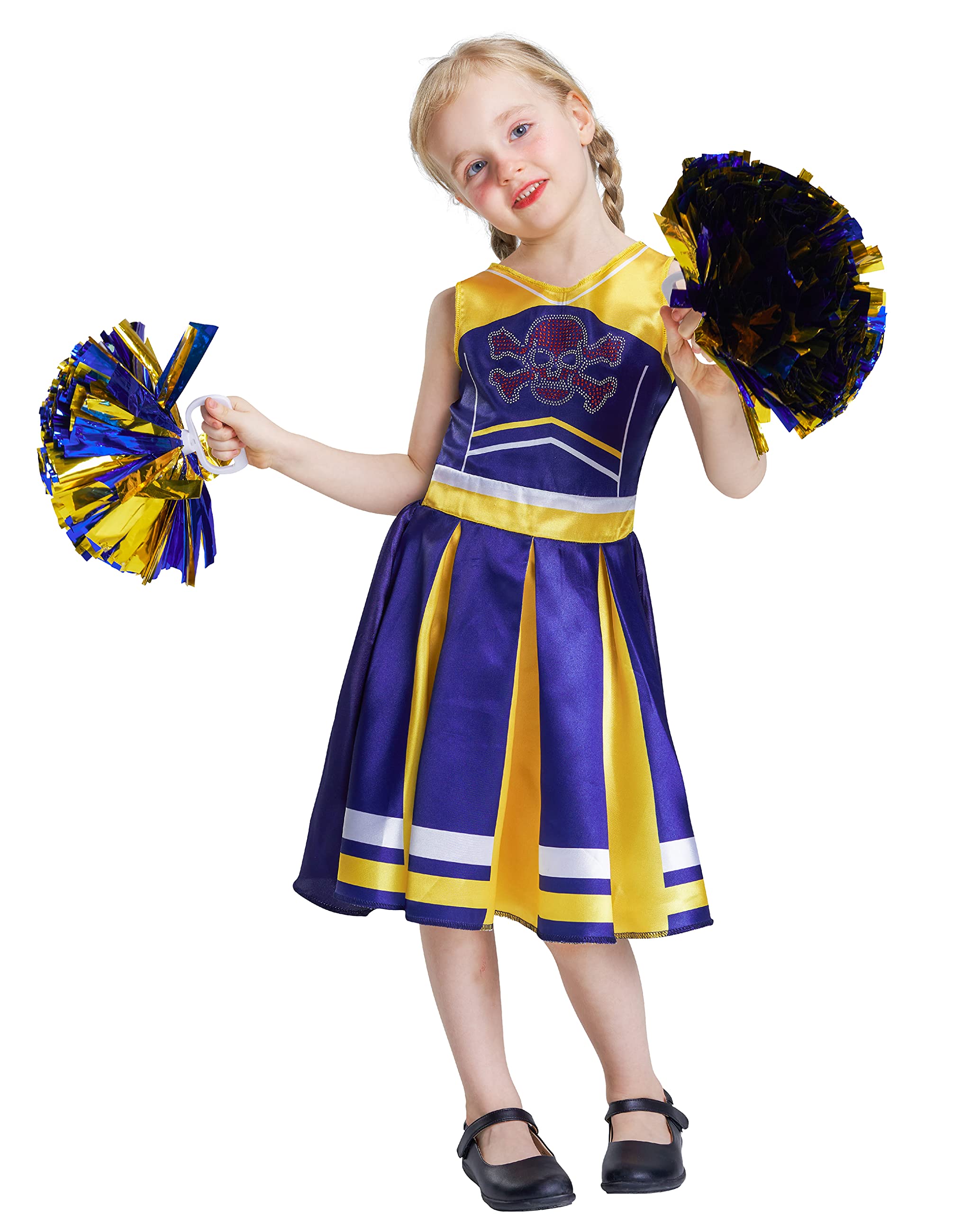 IKALI Girls Skeleton Cheerleader Costume, Halloween Party Uniform Blue