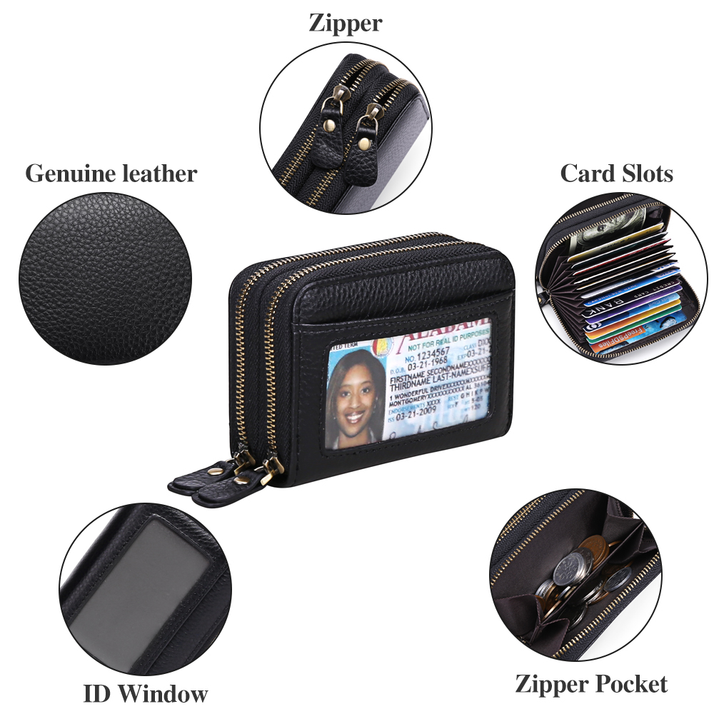 SENDEFN Women's Genuine Leather Card Wallet, Black photo 2