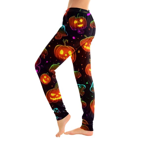 Wutalume Halloween Women's Print Pajama Pants - Cuffed Drawstring Ankle Pants with Pockets, Comfortable Casual Trousers for Fall Party Daily,Coffee L
