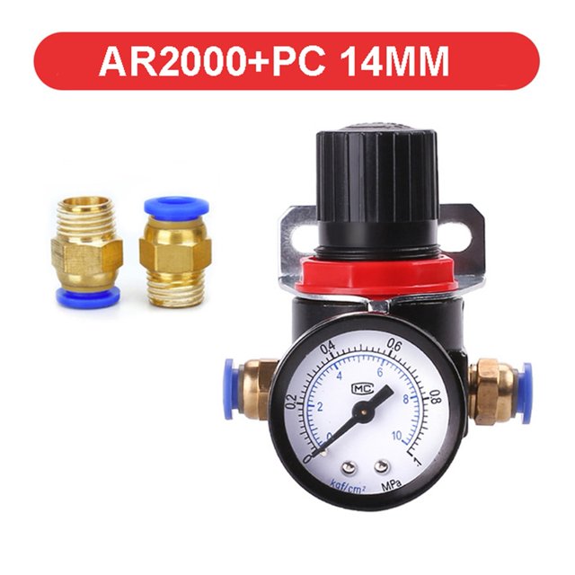 1/4'' Air Pressure Regulator,Control Compressor Pump Gas Regulating Treatment Units with Gauge Adjustable AR2000 ,Long Lasting