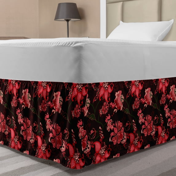 Romantic Bed Skirt, Paisley Nostalgic Oriental Inspirations Blooming Valentine's Day Love Bouquet, Elastic Bedskirt Dust Ruffle Wrap Around for Bedding Decor, 4 Sizes, Multicolor, by Ambesonne