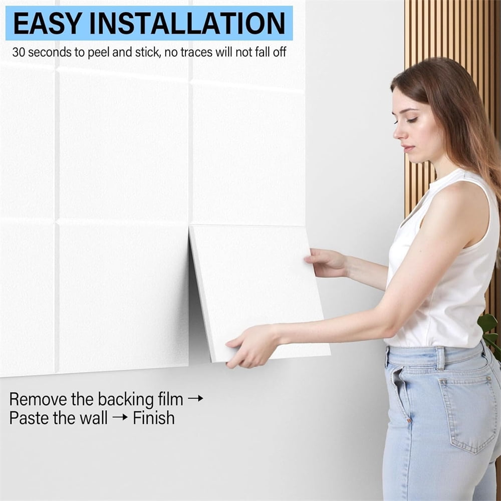 Yahome 12Pcs Felt Bulletin Board Each 12 Inch Self Adhesive Felt Wall Tiles with Pushpins for Office Wall Decor Push Pin Board Wall Home Office (White)