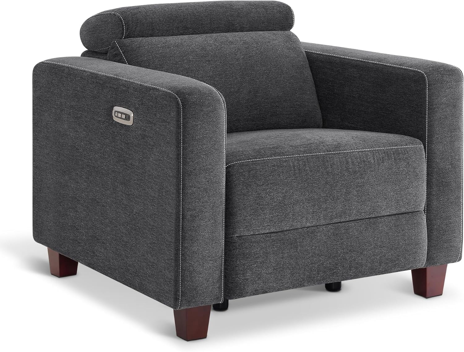 MCombo High Leg Power Recliner Chair with Adjustable Headrest and USB A/C Charge Ports for Living Room, Office, and Small Spaces (Fabric HL128, Dark Grey)