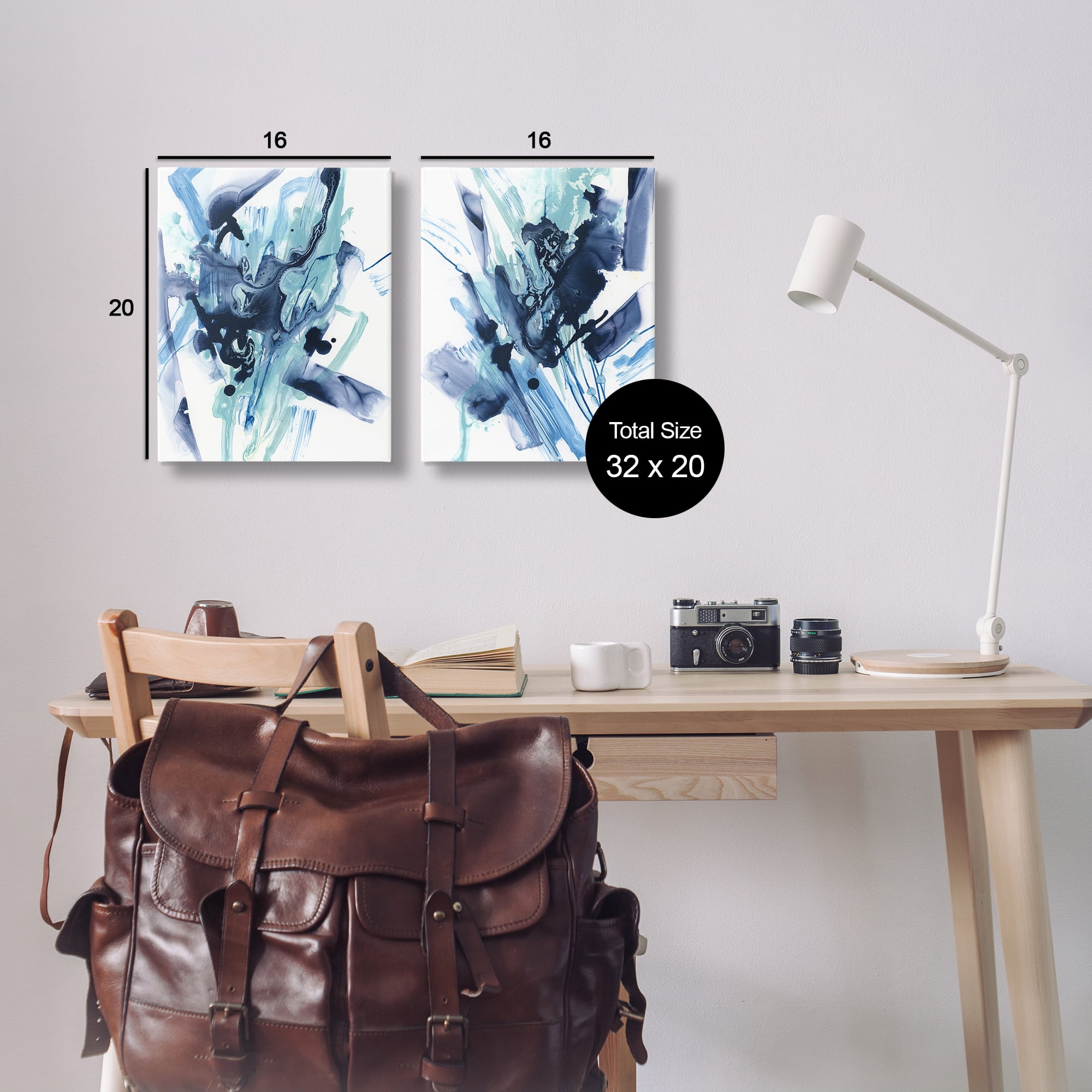 Stupell Industries Abstract Blue Splash Abstract Painting Wrapped Canvas Art Print Wall Art, 16 x 20, Set of 2