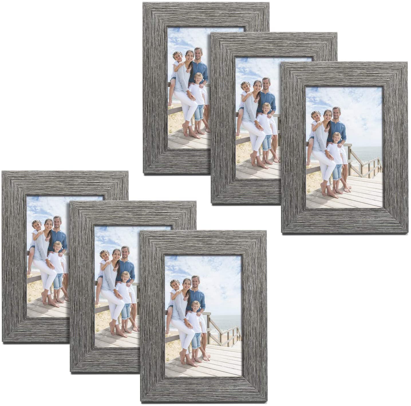 4 Pcs 5x7 Picture Frames Rustic Distressed Wood Pattern High Definition Glass 