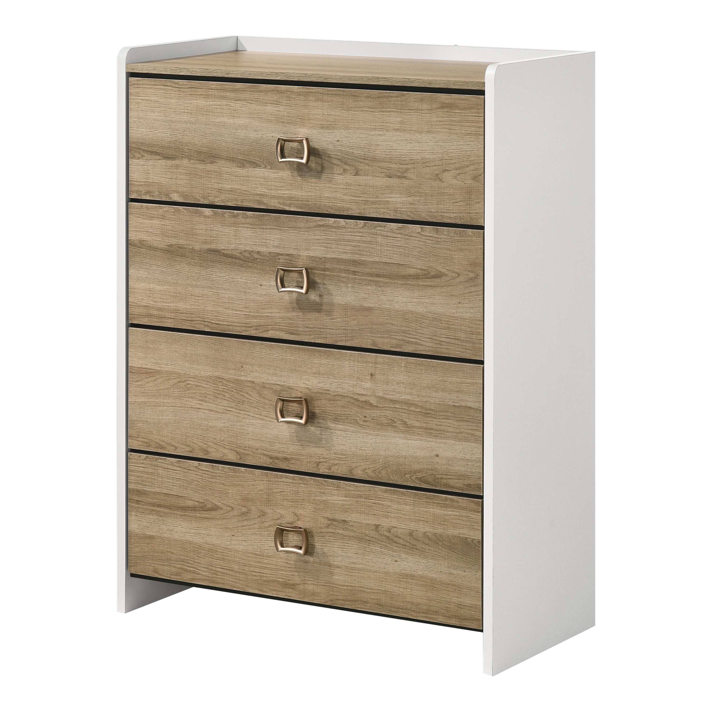 Furniture of America Mavric Modern Wood 4-Drawer Two-Tone Tall Dresser with Raised Top Edge, Dusty Oak and White