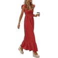 thumbnail image 4 of PRETTYGARDEN Women's Summer Casual Maxi Dresses Cap Sleeve V Neck Smocked Long Pockets Party Sundress Vacation Outfits, 4 of 8