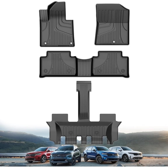IKABEVEM Original Floor Mats for 2021-2025 Kia Sorento 6/7 Seats Non-Hybrid Model, Automotive Floor Liners Custom Fit Kia Sorento Full Set Include 1st/2nd/3rd Row All Weather Guard TPE Car Mats