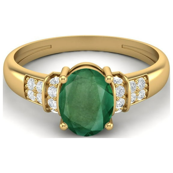 Mooneye Prong Set 1.66 Ct Oval Emerald 925 Sterling Silver Gold Vermeil Women Wedding Ring