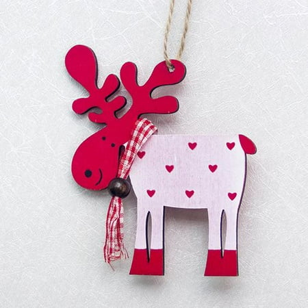Red Deer News Christmas Day AkoaDaXmas Decorations Wooden Decorations Xmas Wooden Christmas Tree Wood Painted elk Pendant Xmas Party Decor Deer Pendants ,3pcs Set Pack ()