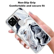 Google Pixel 5 Case, Rosebono Bling Glitter Sparkle Black and White Marble Graphic Fashion Cute Colorful Skin Cover Shockproof Case for Google Pixel 5