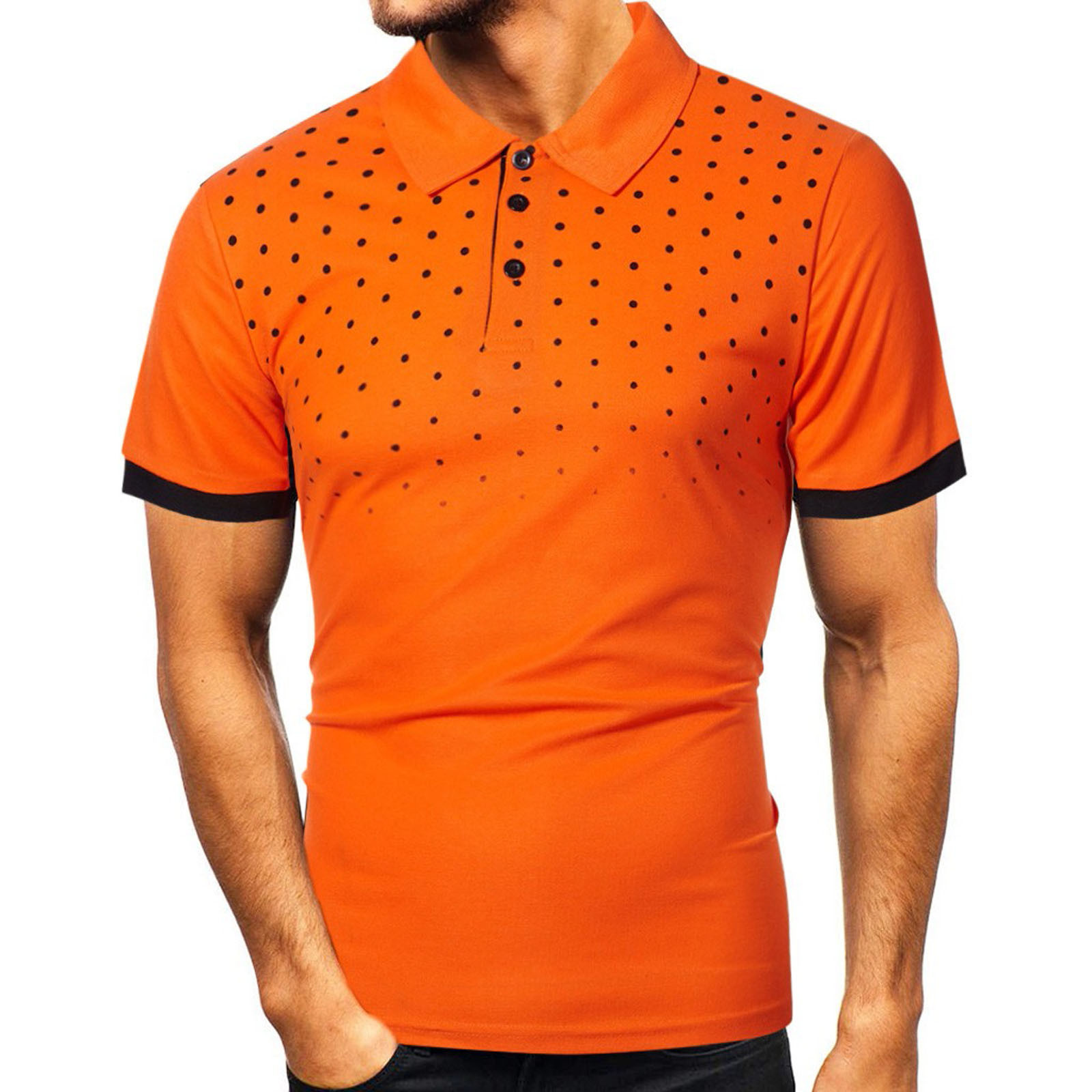 Polo Shirts for Men Trendy 3-Button Short Sleeve Collared Golf Shirt Slim  Fit Dots Print Summer Pullover Tops