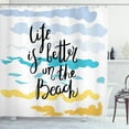 thumbnail image 1 of Beach Saying Shower Curtain, Hand-drawn Motivational Words with Watercolor Style Brush Strokes Art Print, Fabric Bathroom Set with Hooks, 69W X 70L Inches, Multicolor, by Ambesonne, 1 of 3