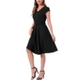 thumbnail image 4 of Vestidos de cóctel INSPIRE CHIC para mujer, con cinturón, escote en V, mangas cortas, vestido fluido en línea A, talla XS, color negro, 4 of 6