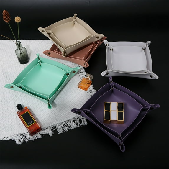 Happy date Leather Tray Small Desktop Tidy Organizer Bedside Storage For Car Keys Wallet Cash Jewelry Watch Phone Coin Card Cosmetic Stationery