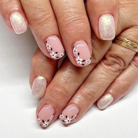 Yellow Sunflower Press on Nails Summer Flower Fake Nails Short Square Floral False Nails Glossy Solid Color Stick on Nails Glue on Nails for Women DIY Acrylic Nails Multicolor Flower Nail Design 1304