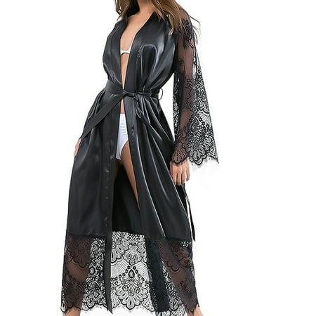 

Women Sexy Lace Long Robe Sleepwear Bathrobe Nightdress Nightwear