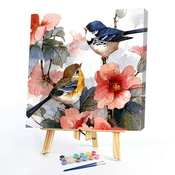 Cuadros Decorativos Kit de pintura al óleo de flores y pájaros por números pintura acrílica DIY artesanía sin marco Tmvgtek embutido en tela