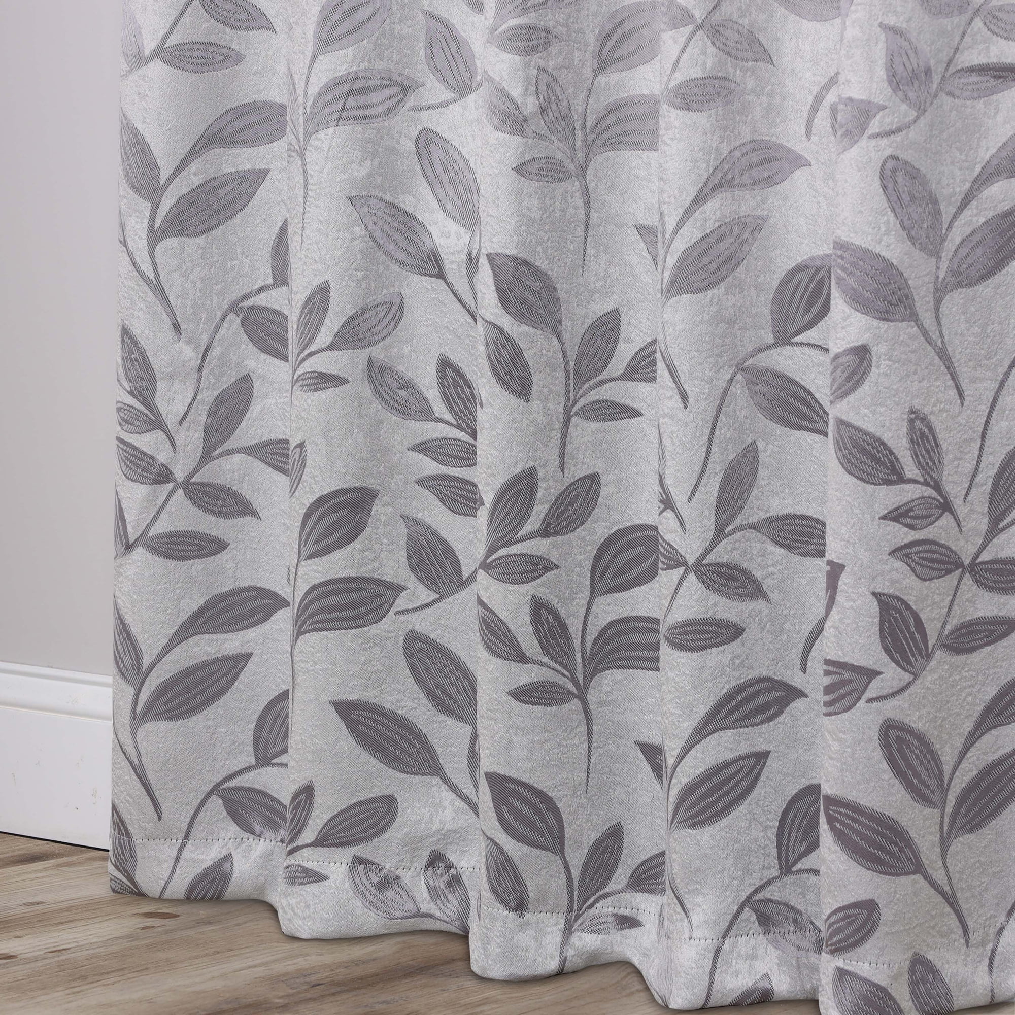 Superior Blackout Leaves Curtains Set of 2, Light Filtering Grommet Curtain Panel Set, Grey, 70"W x 96"L