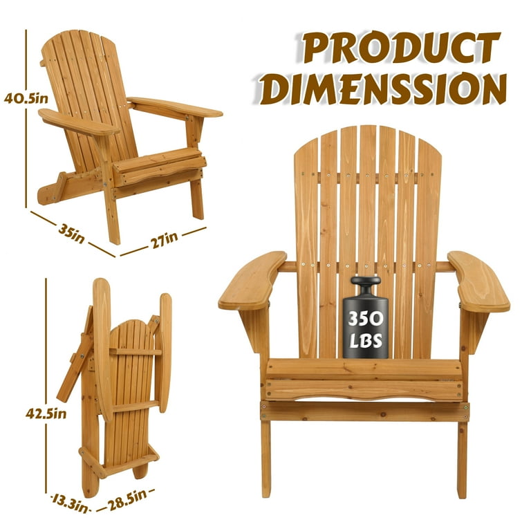 Ktaxon Foldable Wooden Adirondack Chair, Comfortable Slanted