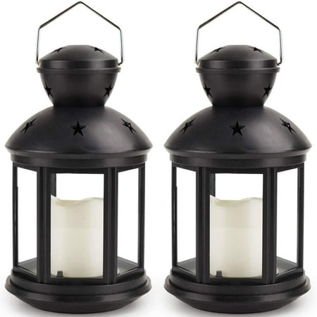 2-Pack Hexagon Candle Lantern with LED Flameless Candles Flickering (Black 8 Tall 8hr Timer) - Outdo | Walmart (US)