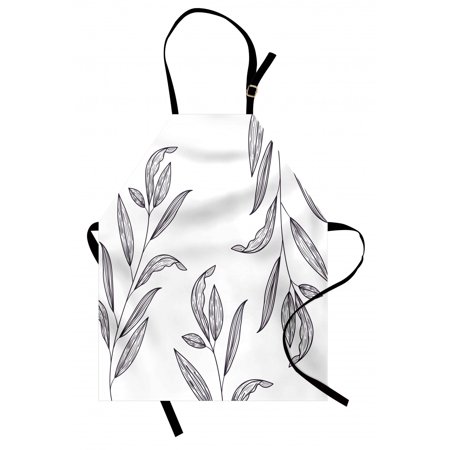 Branches Apron  Simplistic Illustration of Hatched Look Leaves on Plain Background Print  Unisex Kitchen Bib with Adjustable Neck for Cooking Gardening  Adult Size  Charcoal Grey White  by Ambesonne
