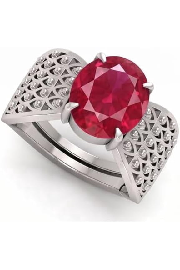 7.25 Ct Natural Red Ruby Gemstone Panchdhat (Brass) Silver Plated Adjustable Ring For Men And Women Birthstone