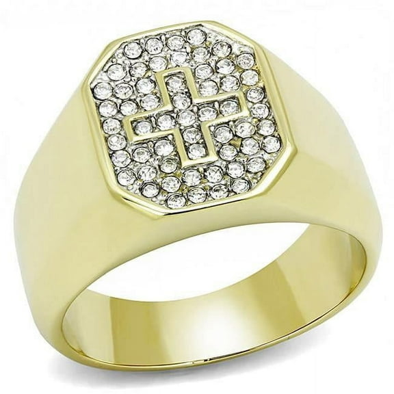 Men Two-Tone IP Gold Stainless Steel Ring with Top Grade Crystal in Clear - Size 9