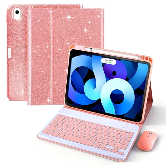 Pinbebor Tablet iPad Case with Keyboard and Mouse for iPad 11th 10th Gen,Pink
