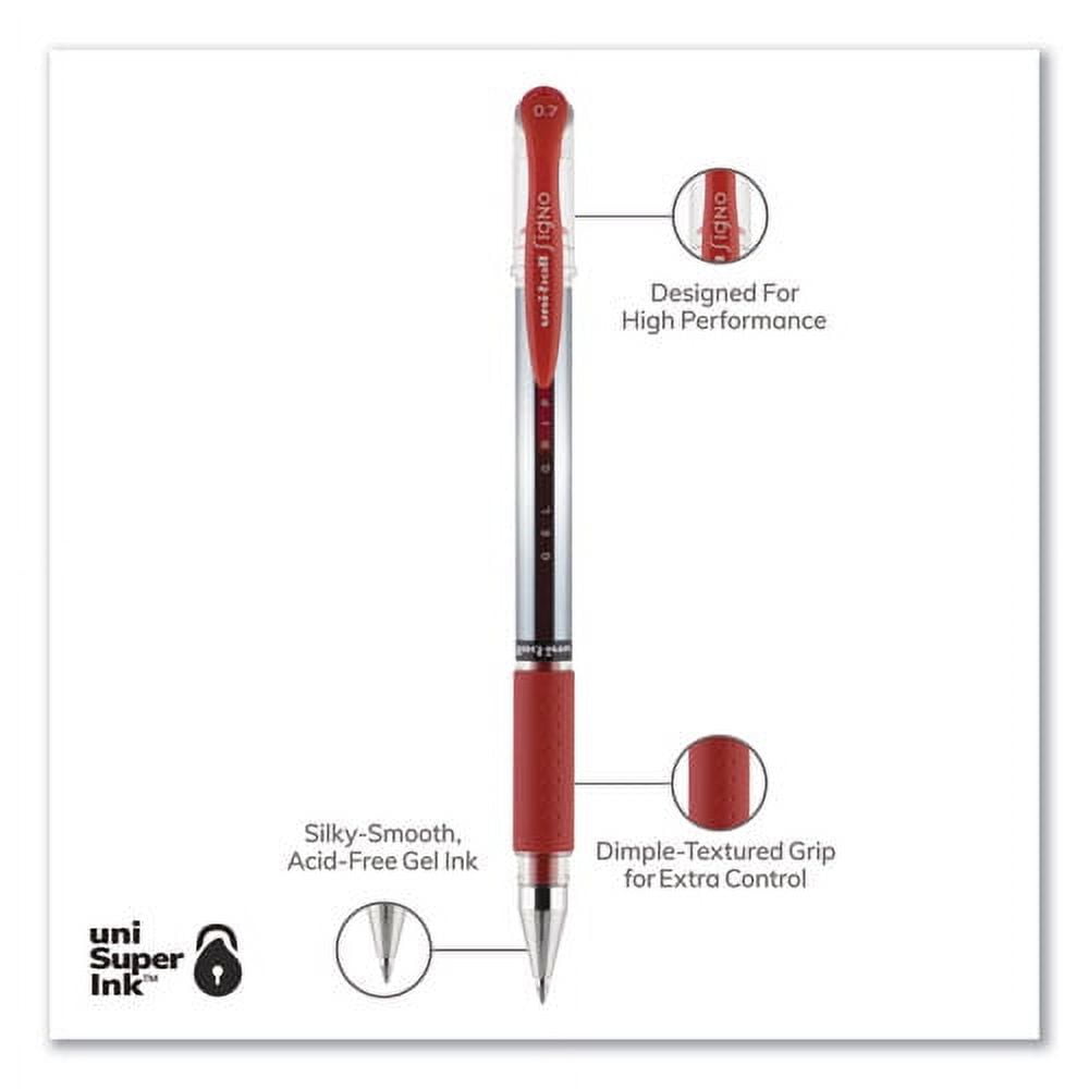 Signo Grip Gel Pen, Stick, Medium 0.7 Mm, Red Ink, Silver/red Barrel, Dozen | Bundle of 2 Dozen