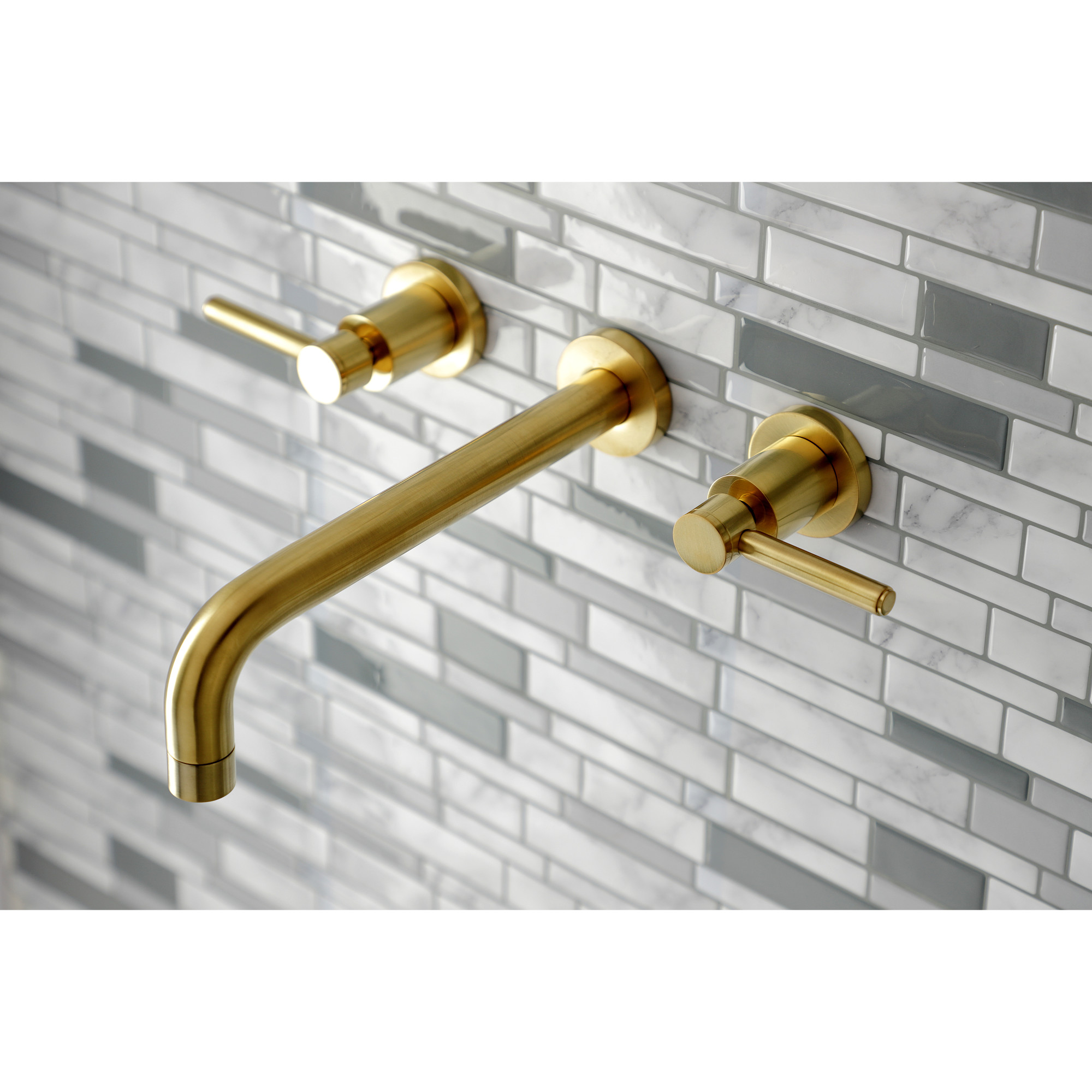 Kingston Brass KS8027DL Concord Two-Handle 3-Hole Wall Mount Roman Tub Faucet in Brushed Brass