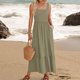 thumbnail image 2 of Vestido sin mangas de verano para mujer: vestido largo informal con cuello cuadrado, plisado y bolsillos, elástico y transpirable, adecuado para ocasiones informales, playa, fiestas y más., 2 of 8