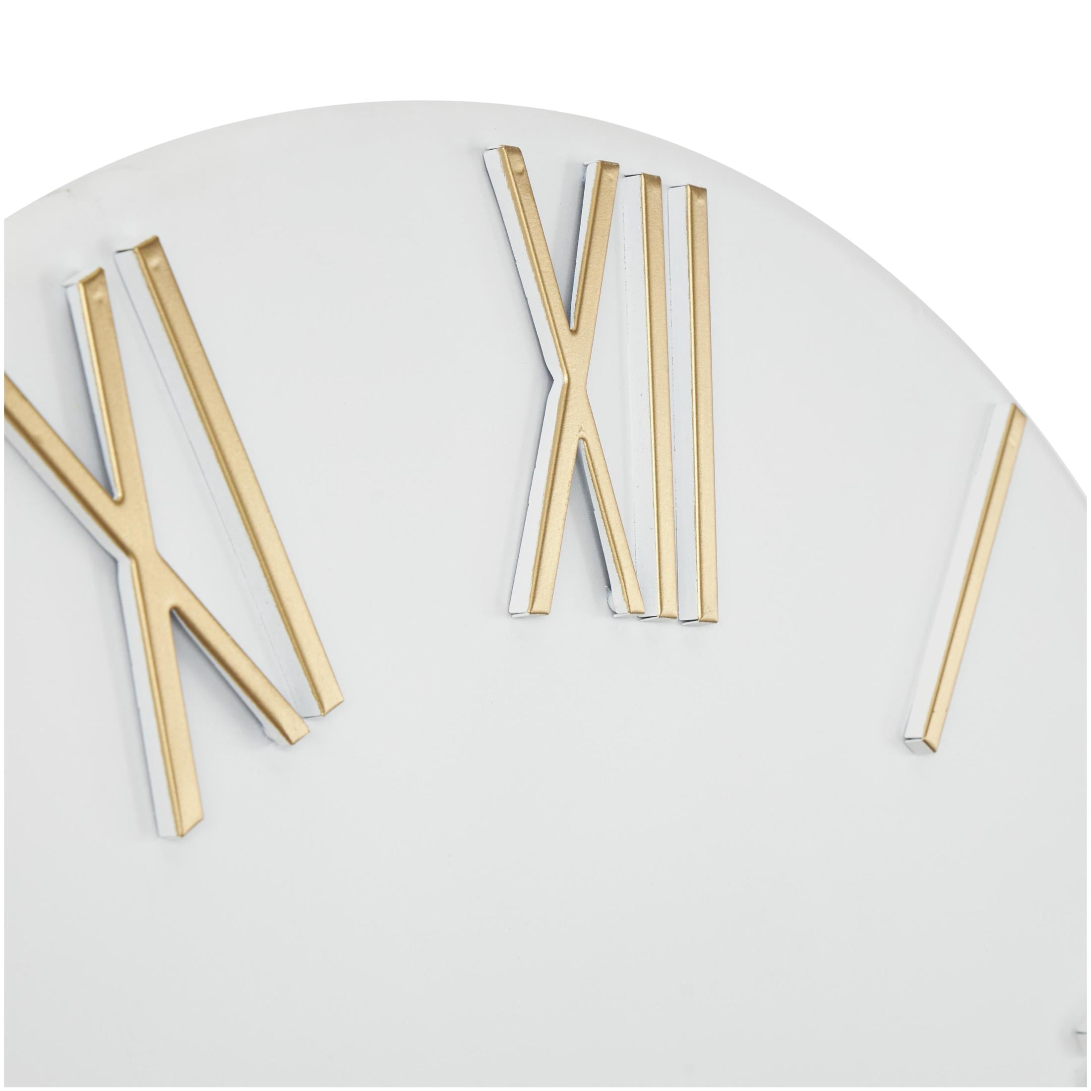 DecMode 31" White Metal Wall Clock with Gold Roman Numerals