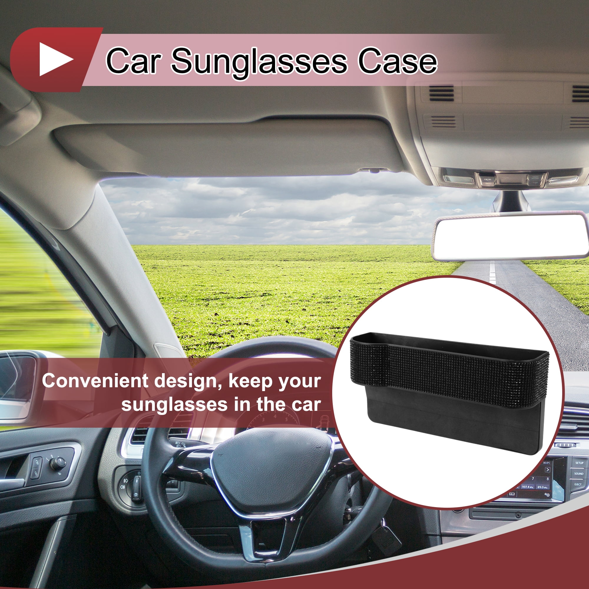 Unique Bargains Car Sunglasses Case Universal Eyeglasses Protective Storage Case ABS,Rhinestones Black 10.63"x5.51" 1 Pcs