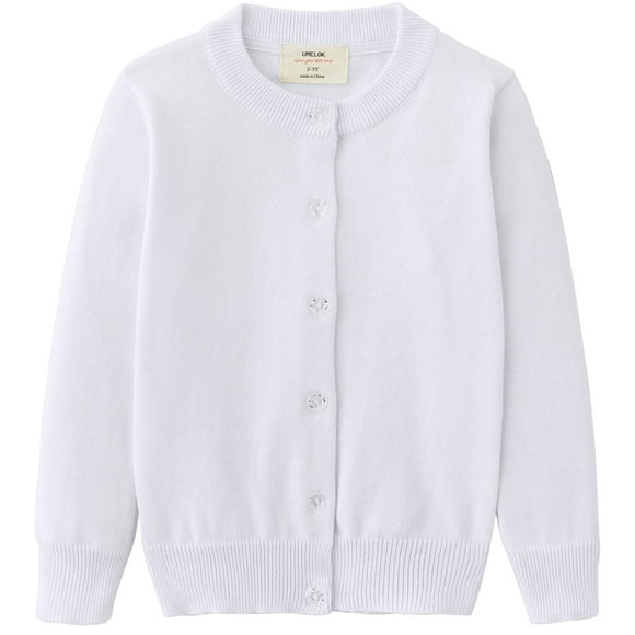 UMELOK girls cardigans Sweaters cotton Long Sleeve School Uniform Pearl White, 11-12Y