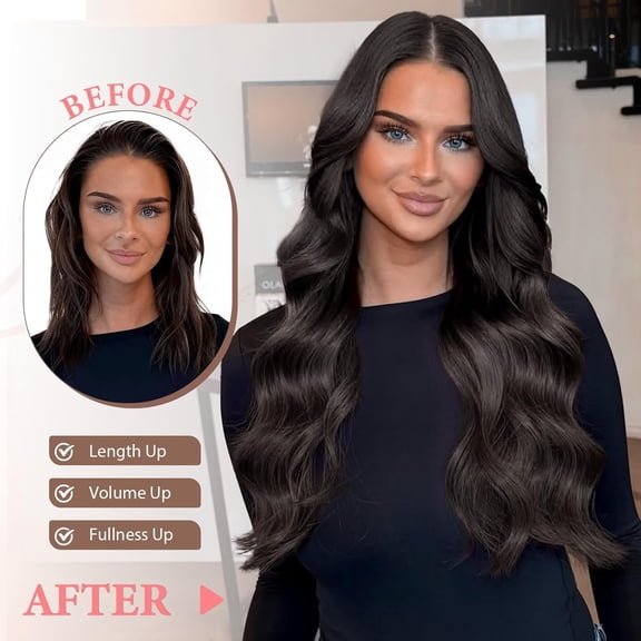 WEIF-Clip in Hair Extensions for Women Dark Brown Long Wavy Hair Extensions Clip Ins 6PCS 24 Inch Synthetic Soft and Natural Thick Hair Pieces for Women