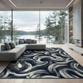 thumbnail image 2 of ODIKA 8'x10' Washable Area Rug Durable, Non-Slip Long Abstract Brushstroke Interlocking Wave Motif Accessories Navy Flowing for Living Room, Under Sectional, Family, 2 of 7