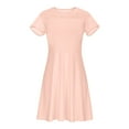 thumbnail image 5 of Juslio Girls Dress Summer Beach Short Sleeve Tulle A Line Dresses Knee Length Casual Pink Sundress, 5 of 9