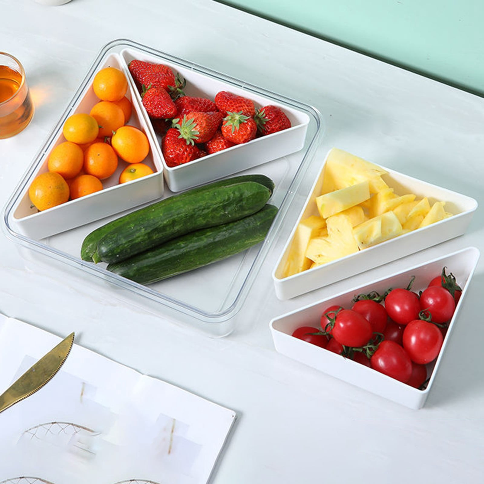 XKHHLH Divided Veggie Tray with Lid Snackle Box Serving Container Salad Keeper with Removable Boxes Stackable Refrigerator Organizer Bins Produce Saver for Meal Prep Fruit