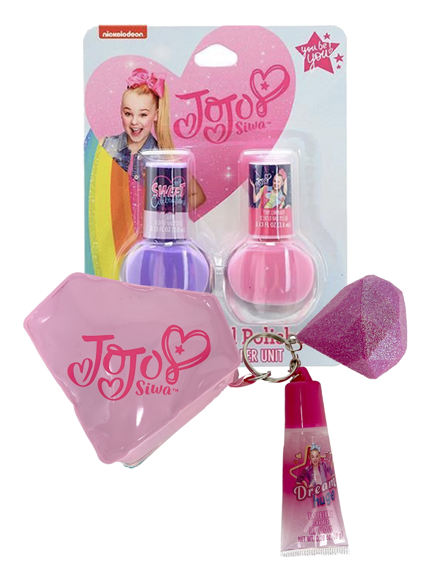 JoJo Siwa Scented Nail Polish w/ Coin Purse Bag Key Chain & Lip Gloss